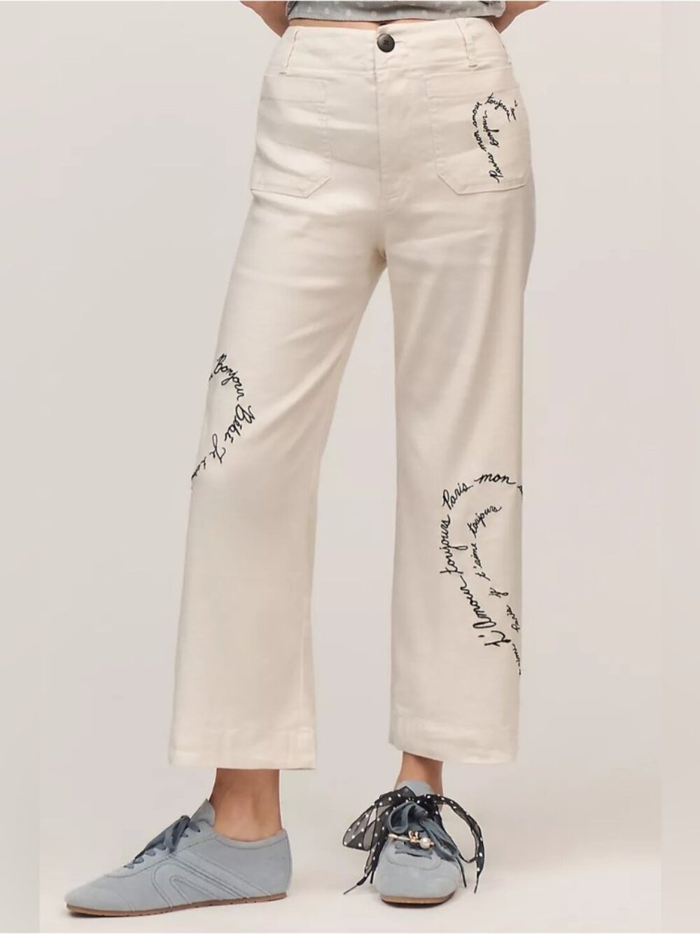 NWT Size 30 - The Colette Linen-Blend Love Notes embroidery Trousers (US$158) - Picture 1 of 16